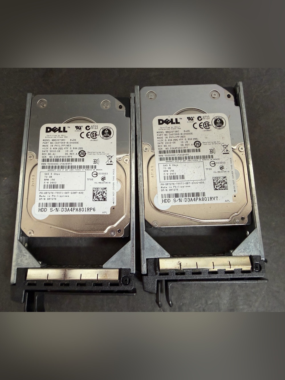 LOT of 2 Dell 73GB Hard Drives MBE2073RC SAS 15K RPM Firmware D701 HDD - TESTED